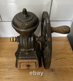 Antique JMF Single Wheel Cast Iron Coffee Mill Grinder