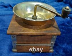 Antique Japanese Wood Dove Tail Coffee Grinder Mill with Brass Top Great Condition