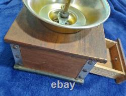 Antique Japanese Wood Dove Tail Coffee Grinder Mill with Brass Top Great Condition