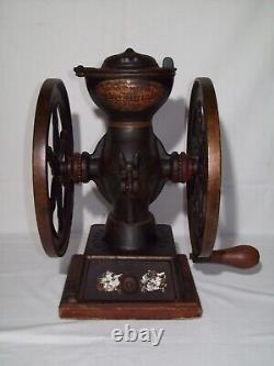 Antique Landers Frary & Clark Cast Iron Hand Crank Double Wheel Coffee Grinder