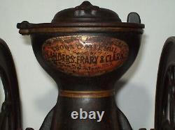 Antique Landers Frary & Clark Cast Iron Hand Crank Double Wheel Coffee Grinder