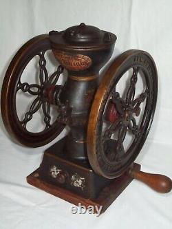 Antique Landers Frary & Clark Cast Iron Hand Crank Double Wheel Coffee Grinder