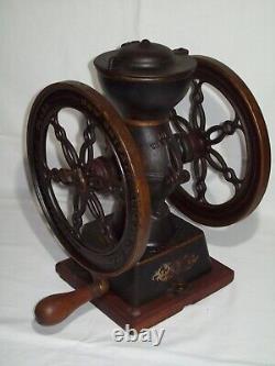 Antique Landers Frary & Clark Cast Iron Hand Crank Double Wheel Coffee Grinder