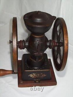 Antique Landers Frary & Clark Cast Iron Hand Crank Double Wheel Coffee Grinder