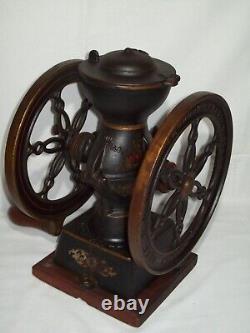 Antique Landers Frary & Clark Cast Iron Hand Crank Double Wheel Coffee Grinder