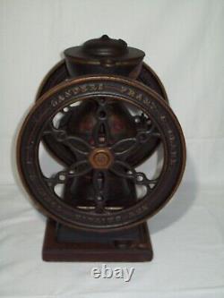 Antique Landers Frary & Clark Cast Iron Hand Crank Double Wheel Coffee Grinder