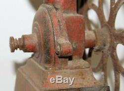 Antique Large Original Spanish Red Cast Iron Coffee Grinder Mill Flywheel LIE