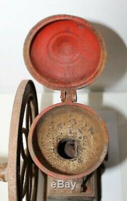 Antique Large Original Spanish Red Cast Iron Coffee Grinder Mill Flywheel LIE
