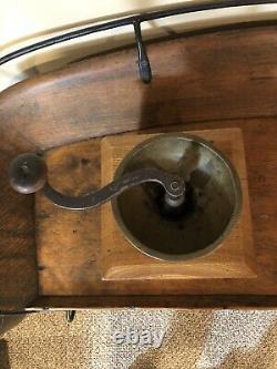 Antique Large Wooden Dovetailed Lap Held Coffee Grinder