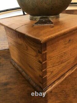 Antique Large Wooden Dovetailed Lap Held Coffee Grinder