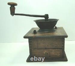 Antique Large Wooden Dovetailed Lap Held Coffee Grinder Free Ship