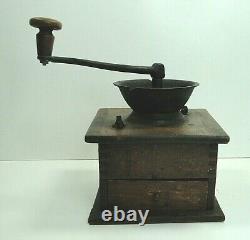 Antique Large Wooden Dovetailed Lap Held Coffee Grinder Free Ship