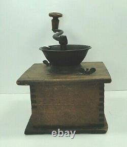 Antique Large Wooden Dovetailed Lap Held Coffee Grinder Free Ship