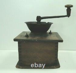 Antique Large Wooden Dovetailed Lap Held Coffee Grinder Free Ship