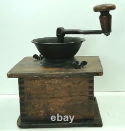 Antique Large Wooden Dovetailed Lap Held Coffee Grinder Free Ship