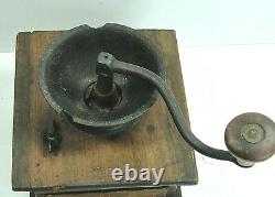 Antique Large Wooden Dovetailed Lap Held Coffee Grinder Free Ship