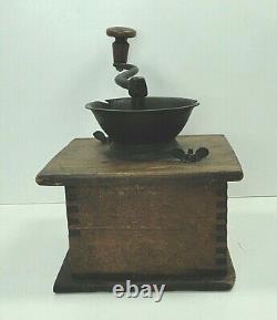 Antique Large Wooden Finger Lap/box jointed Held Coffee Grinder