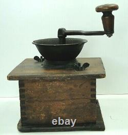 Antique Large Wooden Finger Lap/box jointed Held Coffee Grinder