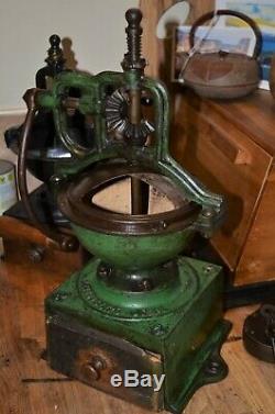 Antique Leinbrock Ideal Coffee Grinder 2 now R/H handle, 45cm Tall