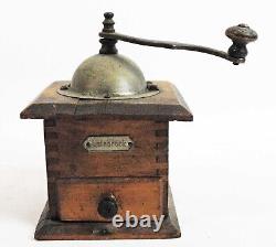 Antique Leinbrock Small Herb or Coffee Bean Grinder, Dovetailed Wooden Base