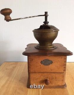 Antique Leinbrooks German Hand Crank Coffee Grinder Dovetailed Wood, Brass