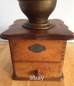 Antique Leinbrooks German Hand Crank Coffee Grinder Dovetailed Wood, Brass