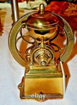Antique MJF Original Patentado Brass Single Wheel Coffee Grinder Mill Spain