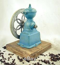 Antique MJF PATENTADO Coffee Grinder Mill Cast-Iron Moulin Molinillo cafe BLUE