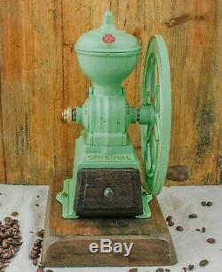 Antique MJF PATENTADO Coffee Grinder Mill Cast-Iron Moulin Molinillo cafe Green