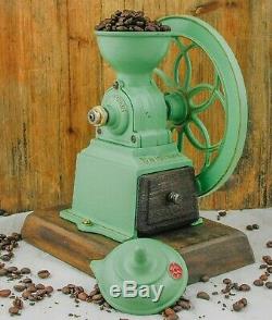 Antique MJF PATENTADO Coffee Grinder Mill Cast-Iron Moulin Molinillo cafe Green