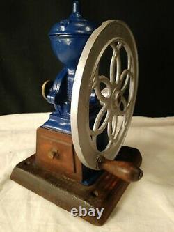 Antique MJF Patentado Coffee Grinder Mill Cast Iron Single Wheel BLUE FREE SHIP