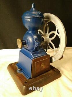 Antique MJF Patentado Coffee Grinder Mill Cast Iron Single Wheel BLUE FREE SHIP