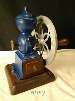 Antique MJF Patentado Coffee Grinder Mill Cast Iron Single Wheel BLUE FREE SHIP