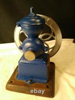 Antique MJF Patentado Coffee Grinder Mill Cast Iron Single Wheel BLUE FREE SHIP