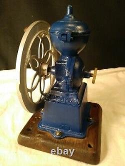 Antique MJF Patentado Coffee Grinder Mill Cast Iron Single Wheel BLUE FREE SHIP