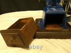 Antique MJF Patentado Coffee Grinder Mill Cast Iron Single Wheel BLUE FREE SHIP