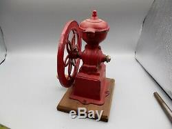 Antique Nacional V Red Cast Iron Coffee Grinder Mill Table Top Spanish Spain Vtg