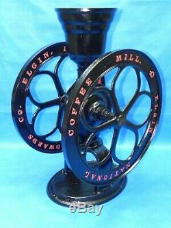 Antique National Coffee Mill Elgin Two Wheel Cast Iron Grinder 25 High