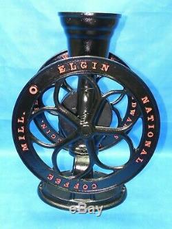 Antique National Coffee Mill Elgin Two Wheel Cast Iron Grinder 25 High