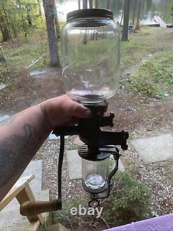 Antique No 3 Crystal Arcade Wall Mount Coffee Grinder With Catch Cup & Jar Lid