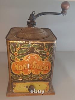 Antique None Such Bronson Company Cleveland Ohio Tin Coffee Grinder Mill