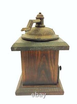 Antique Old Broken Coffee Mill Grinder Wood Iron Decorative Logan Sturbridge