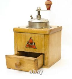 Antique Old Steel Mechanism Manual Coffee Bean Grinder Crusher Hand Wood Case