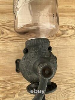 Antique Original Cast Iron Arcade Crystal No. 3 COFFEE GRINDER Wall Mount