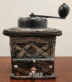 Antique Original Moroccan Wooden Coffee Grinder with Drawer and Hand Crank