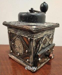 Antique Original Moroccan Wooden Coffee Grinder with Drawer and Hand Crank