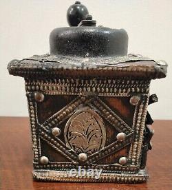 Antique Original Moroccan Wooden Coffee Grinder with Drawer and Hand Crank