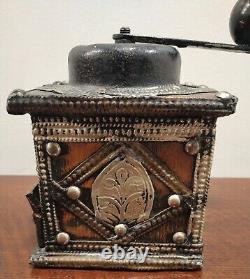 Antique Original Moroccan Wooden Coffee Grinder with Drawer and Hand Crank