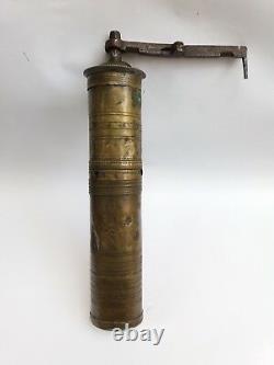Antique Ottoman Empire Blazon Engraved Brass Coffee/Pepper Grinder/Mill Stamped
