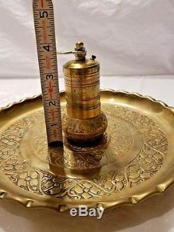 Antique Ottoman Islamic Art Brass Pepper, Coffee Bean or Spice Grinder With Tray